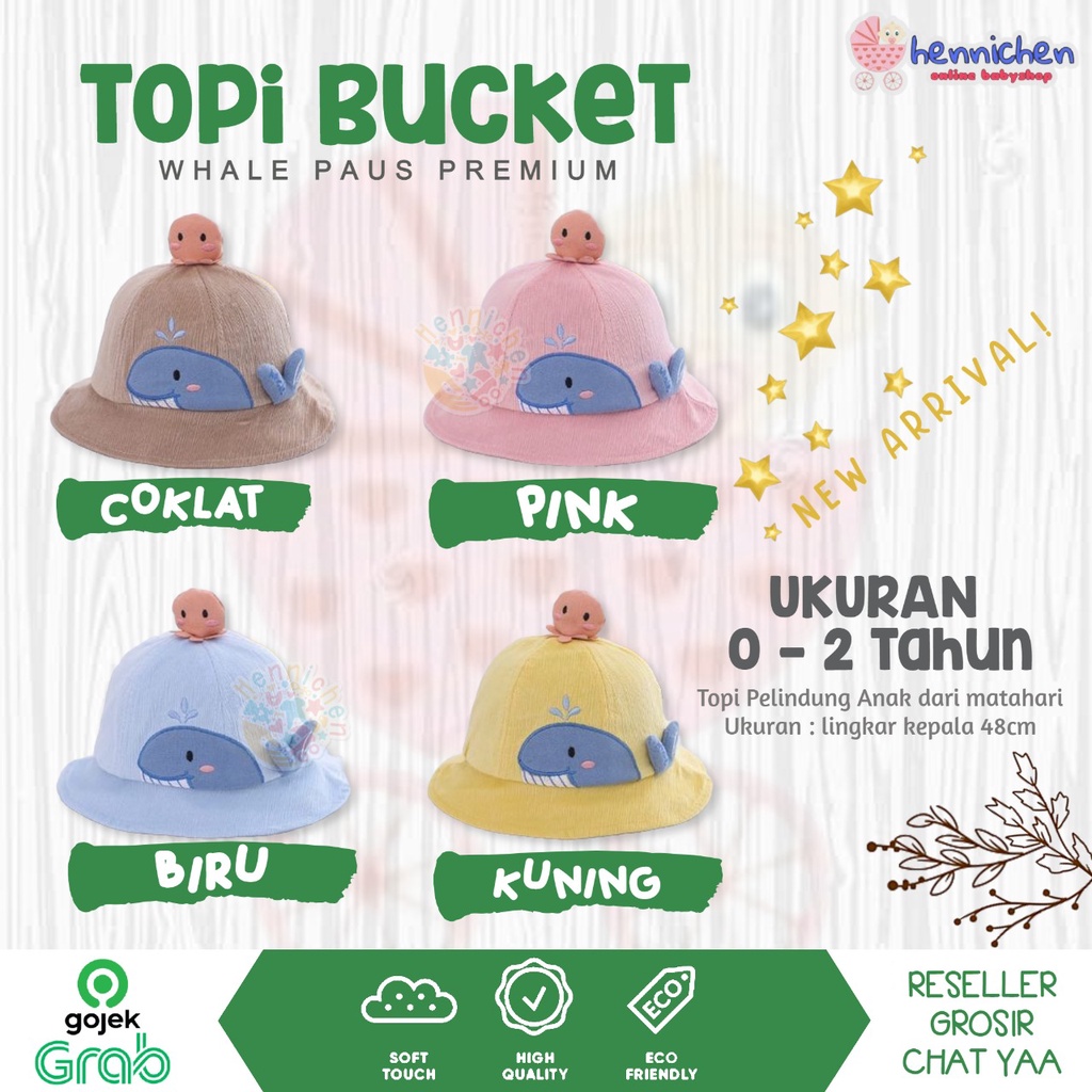 TOPI BAYI BUCKET HAT WHALE PAUS PREIUM LUCU IMPORT  TOPI BUCKET ANAK 0 - 2 TAHUN