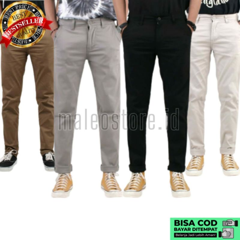 CELANA CINO Panjang Pria SIZE NORMAL Slimfit KERJAHARIAN Santai Casual Formal Hitam Abu Cream Mocca