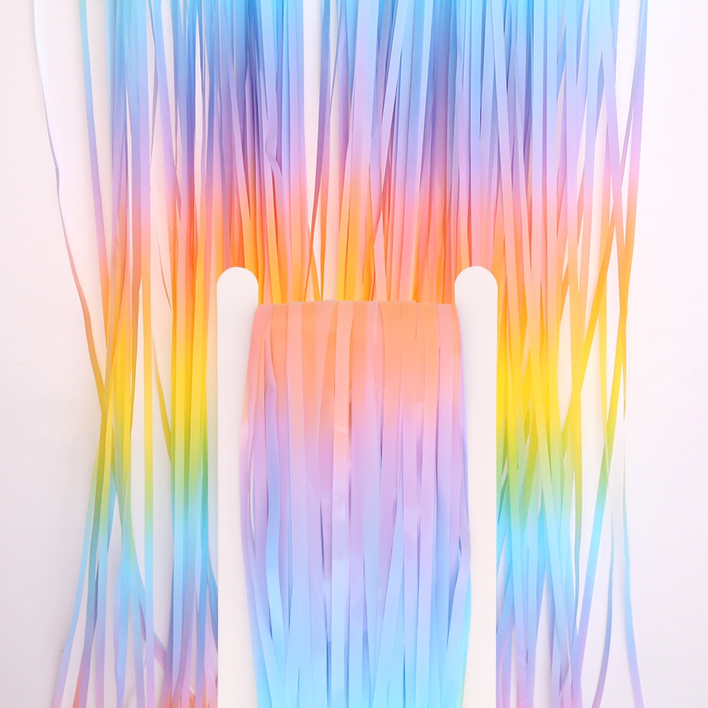 Tirai Rumbai Bahan Sutra Warna Pelangi Ukuran 2M Untuk Dekorasi Pesta Ulang Tahun