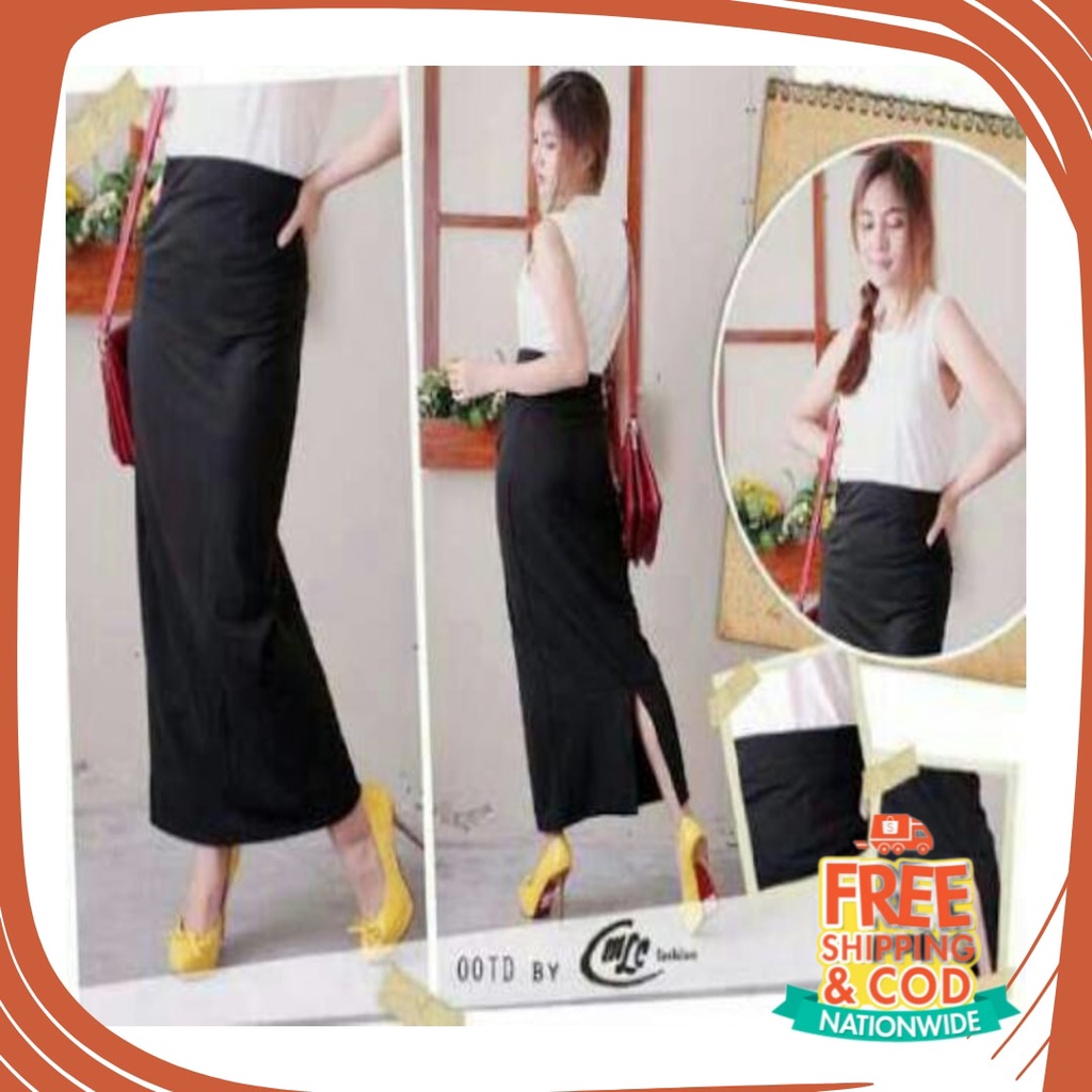 Bawahan remaja Anak Sekolah Kuliah Dewasa Street /  Rok panjang span wanita/cewek warna hitam (terse