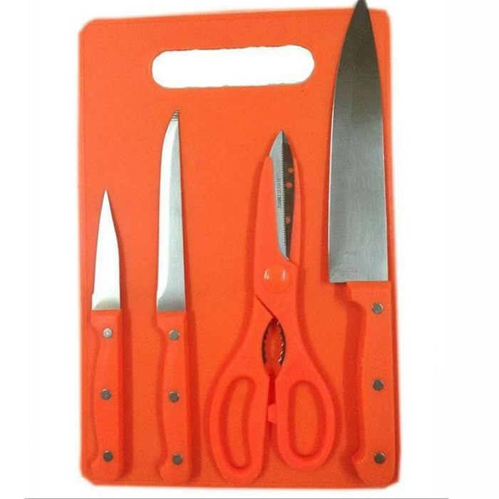 Set Pisau Dapur Lengkap Plus Talenan Knife Set - Orange
