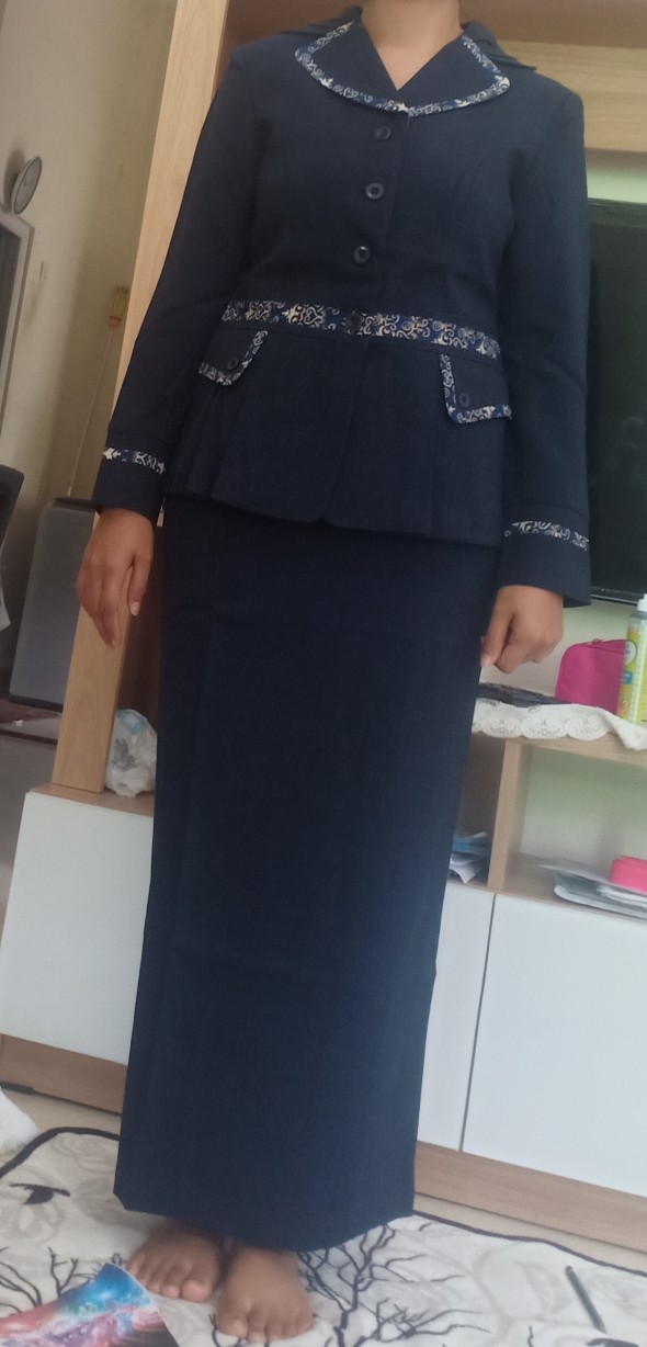 Setelan Biru Dongker Rok Batik /pdh /seragam Guru /biru Donger Pns