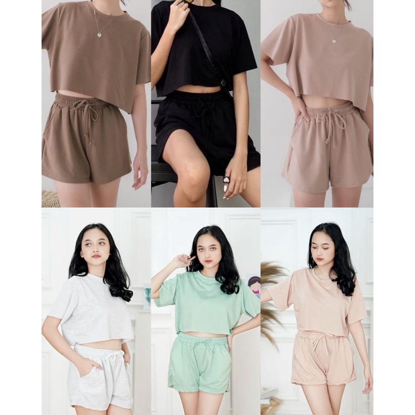 BEFAST - ZFS OOTD Wanita Setelan JEJE / HN SET / Setelan kasual / Set Atasan Crop Lengan Pendek+Celana Pendek / Setelan Santai Wanita Remaja / Fashion Casual / Setelan Wanita Remaja Kekinian / Terlaris / Terbaru 2022