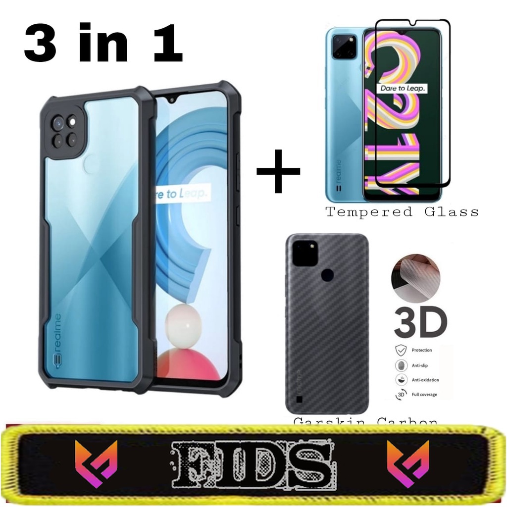 PROMO Paket 3 IN 1 Case Fusion Xundd Shockproof For  Realme C21Y Free Tempered Glass Layar Dan Garskin Carbon Premium Cover Back Handphone