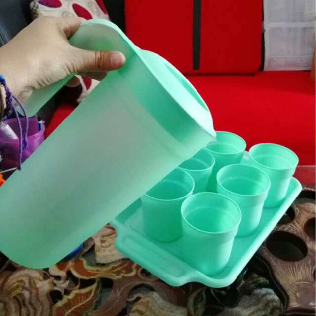 Teko plastik set cangkir dono hijau