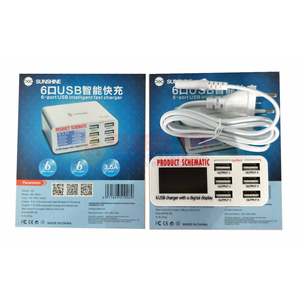 USB ADAPTOR CHARGER SUNSHINE 6 PORT SS-304D / SS304D / TOOLS / TOOL