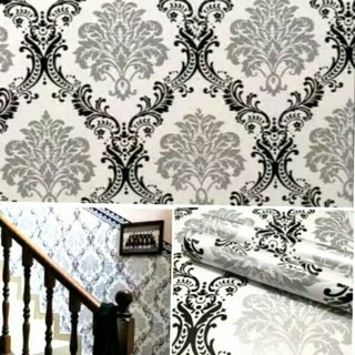 SOLUSIDEKORASI-PROMO WALLPAPER STIKER DINDING MOTIF BATIK JET BLACK-WALLPAPER 10 METER