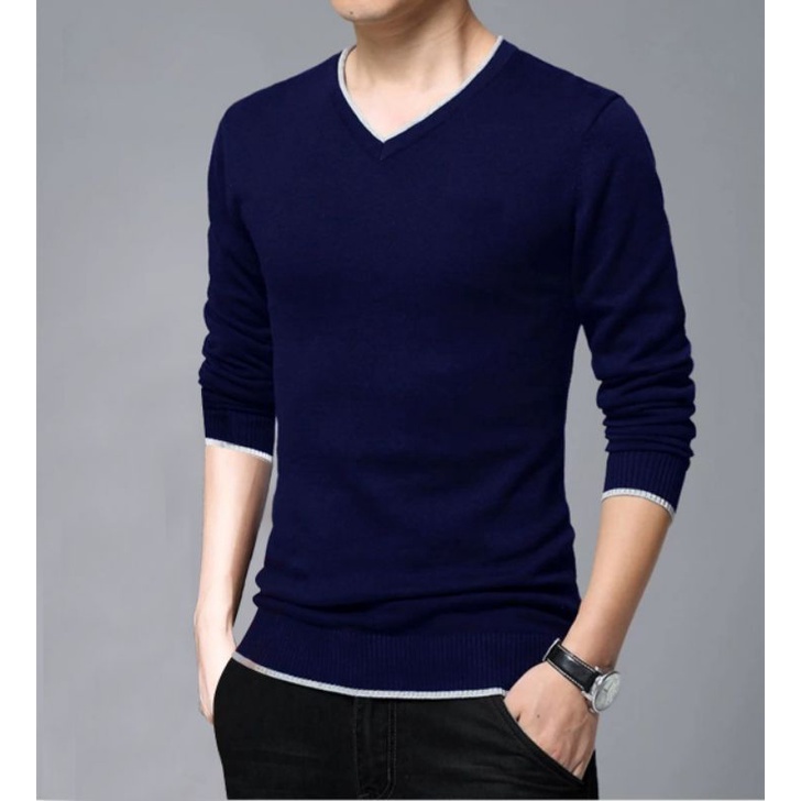 COD/DS/BAJU SWEATER  VNECK POLOS  ( M-L )