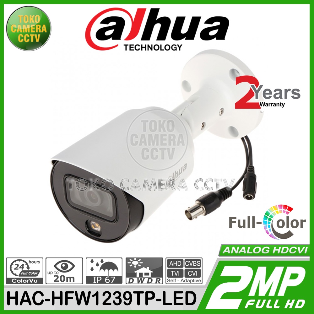 KAMERA OUTDOOR 2MP COLOR DAHUA HAC-HFW1239TP-LED CAMERA DAHUA BERWARNA