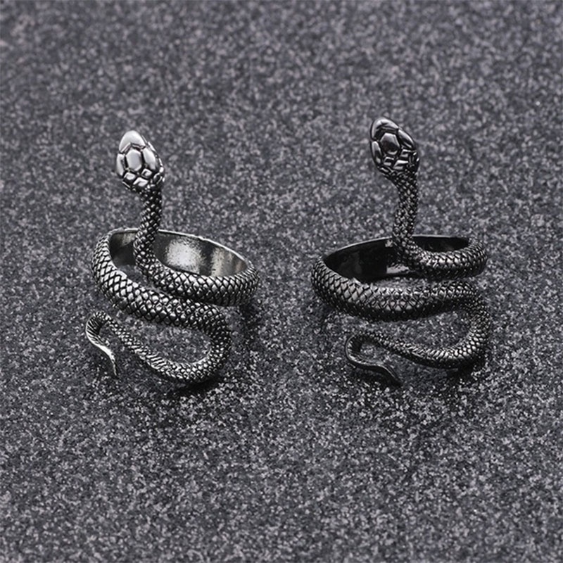 Cincin Pria / Wanita Desain Ular Adjustable Gaya Punk Untuk Pesta / Hadiah -PD