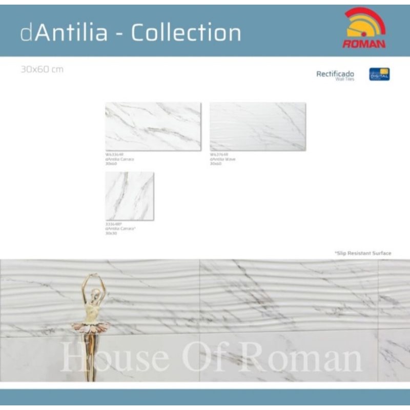 Roman Keramik dAntilia Series (Glossy Mood)/ Keramik Kamar Mandi Putih Kilap Marble / Keramik Dinding Kamar Mandi / Keramik Dinding Putih / Keramik Kamar Mandi / Keramik Dinding Dapur / Keramik Putih Marmer / Keramik Putih Marble / Keramik Roman Murah