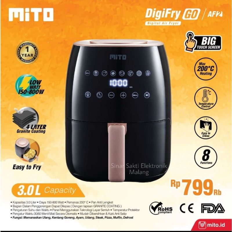 Digital Air Fryer Mito Mitochiba AF 2 AF2 3 Liter Low Watt - Air Fryer Mito Murah