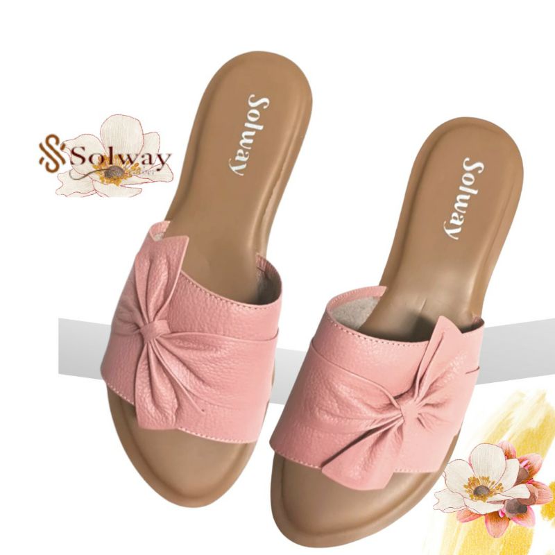 sandal kulit asli cewek sendal flat leather original wanita