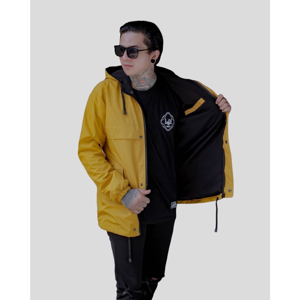 DOUBLE ONE - Jaket Hoodie Pria Outdoor Taslan Original The Bojiel / Jaket Parka Parasut / Jaket Hoodie Waterproof Kuning