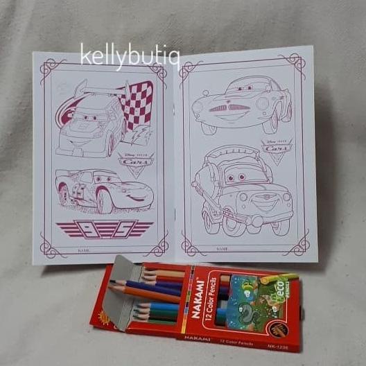 jual Paket Buku Mewarnai Anak Kecil Karakter Cars Mcqueen Set Pensil Warna