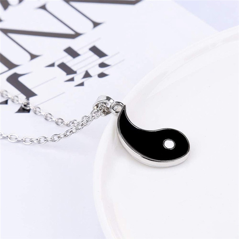 Fancyqube 2pcs Kalung Rantai Klavikula Desain Yin Yang Drop Untuk Pasangan