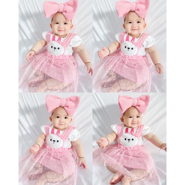 setelan overall anak perempuan 1-3 tahun bunny overall tutu skirt set kaos set rok tutu bayi balita cewek