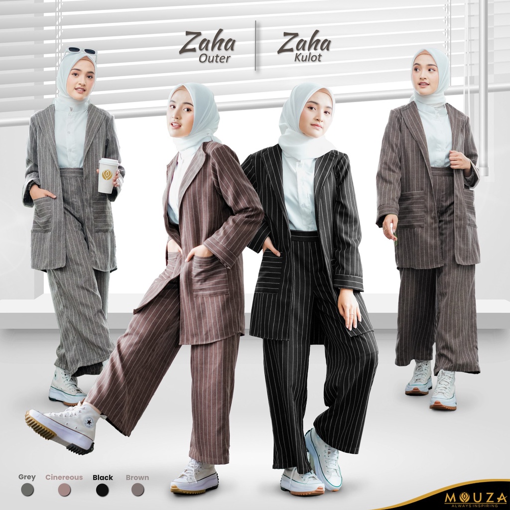 MOUZA Baju Kerja Wanita Terbaru Blazer Linen Garis Garis  Blazer Kantor Formal Warna Hitam Outer Kor