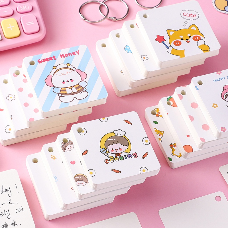 RCB Ring Cincin Buku Gantung 7x7 Dengan Kait Mini Book, Buku kecil anak anak motif lucu tulis gambar catatan notes agenda mini Notepad notebook model Cewek Perempuan Astronot Cat Kucing Dino Cute Bunny