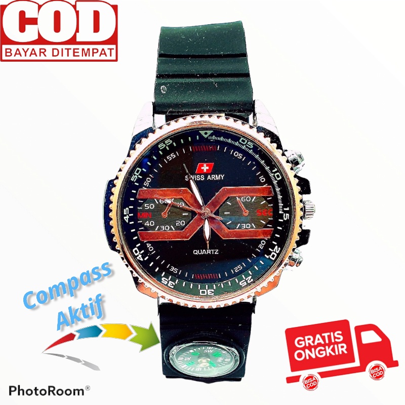 BISA COD - JAM TANGAN ANALOG PRIA TERBAIK BEST SELLER COMPASS CHRONO VARIASI RUBBER STRAP SERIES VXi7o89