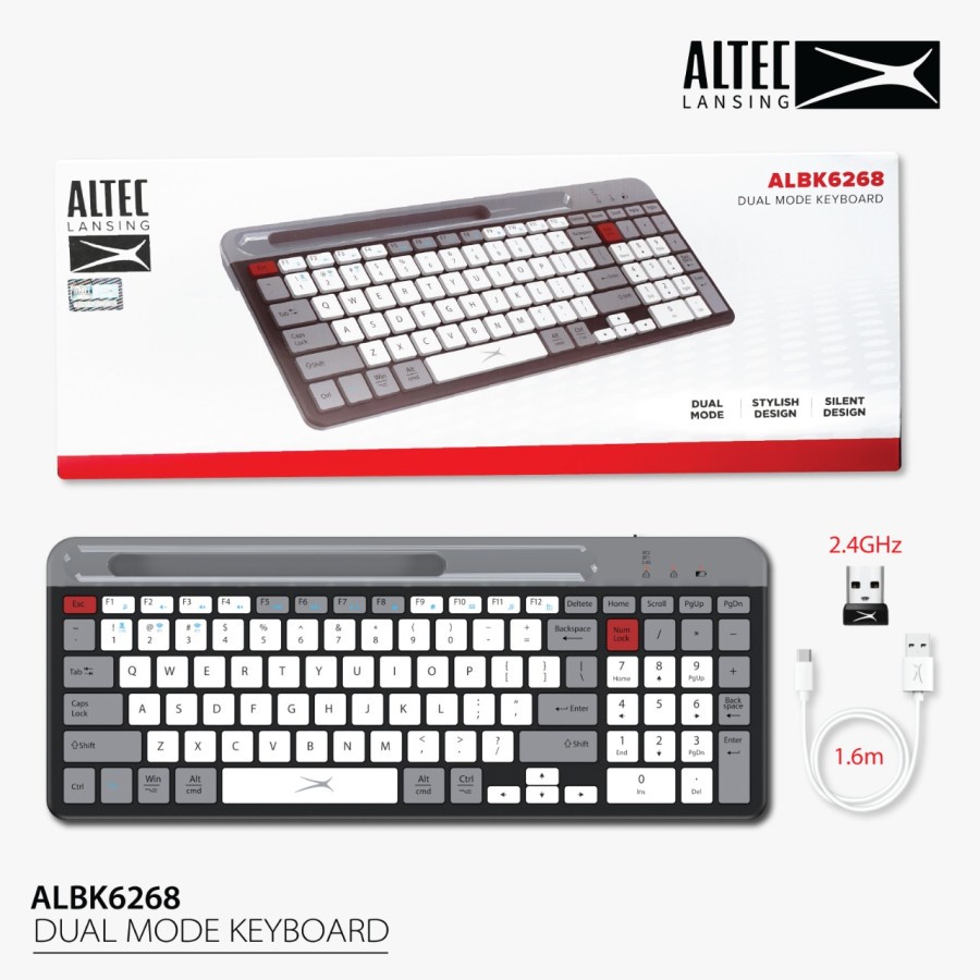 Altec Lansing Keyboard Dual Mode Wireless + Bluetooth ALBK6268 Phone Holder Rechargeable