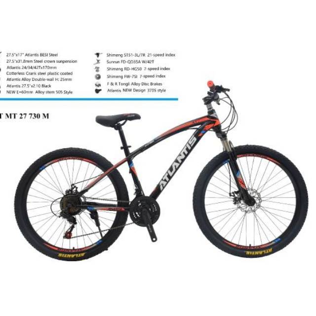  Sepeda  27 5 MTB  ATLANTIS  730  REM CAKRAM NEW 21SPEFD 