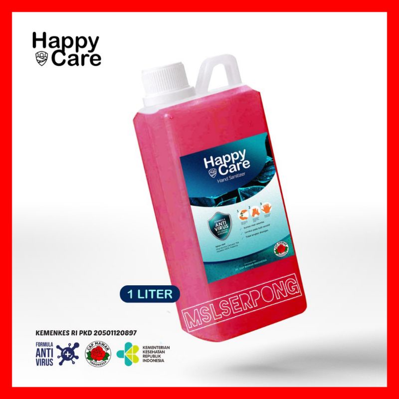 HAND SANITIZER CAIR 1 LITER IZIN KEMENKES RI HAPPY CARE / HAND SANITIZER LIQUID / HAND SANITIZER