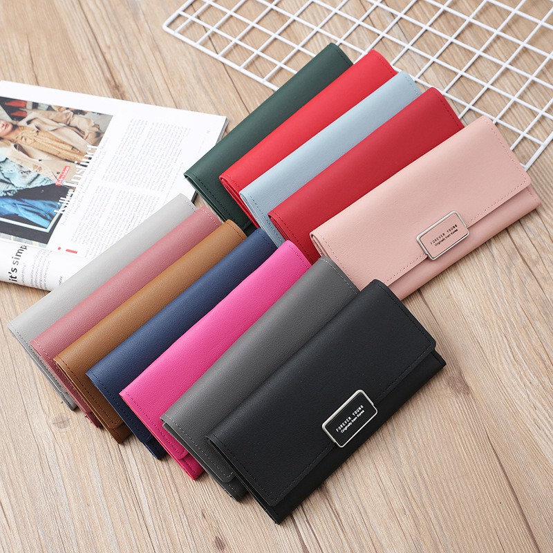 (12 WARNA) Dompet Lipat Panjang Cewek Forever Young Kulit Polos LOD028