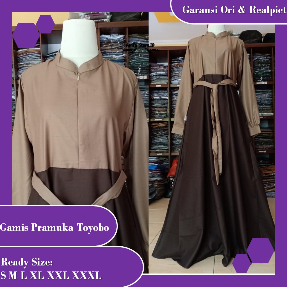 Baju Gamis Seragam Guru Pramuka Bahan Katun Toyobo Fodu Original Busui Syar'i Jumbo PNS V2