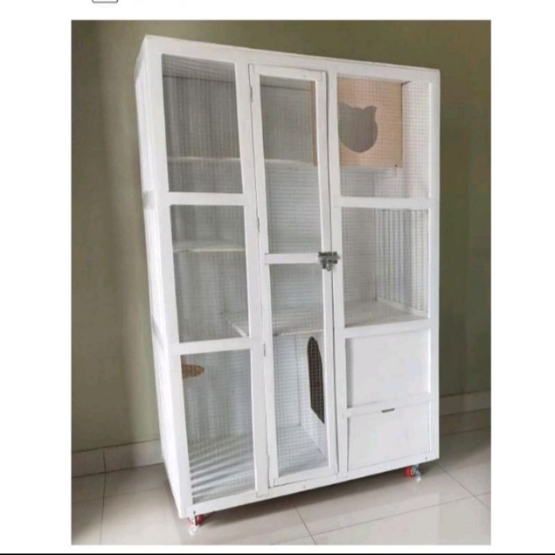 Kandang rumah kucing bahan kayu model lemari custom