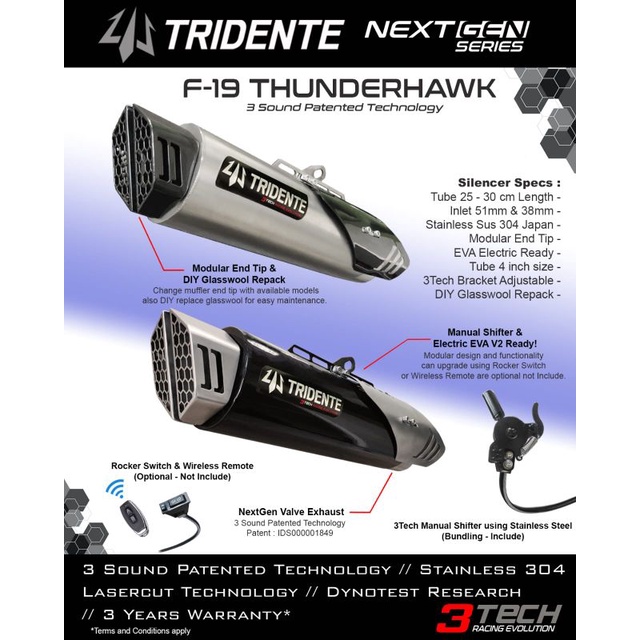 TRIDENTE F19 NEXT GEN 3tech 3suara 150cc Knalpot Racing by 3TECH CBR150,R15,GSX,SUPRA GTR,SONIC 150R