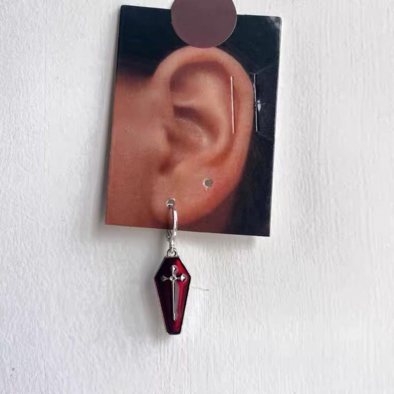 Anting Tusuk Gantung Wanita Desain Peti Mati Merah Gaya Muslimhip Hop Untuk Halloweenhadiah