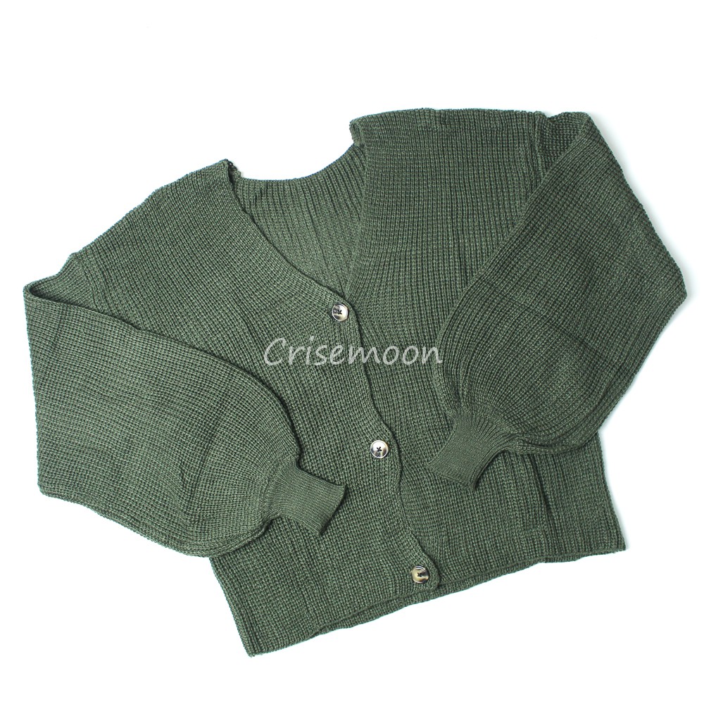 Vina Knitted Cardigan Rajut Kancing Oversize Tangan Balon-Army