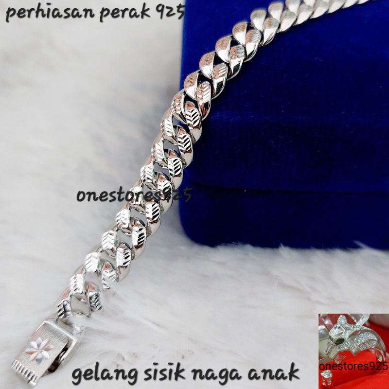 Gelang Sisik Naga Anak Perak 925 Lapis Emas Putih