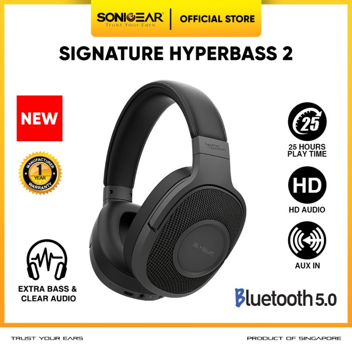Elysium Signature HyperBass 2 Wireless Bluetooth Over Ear Headphone
