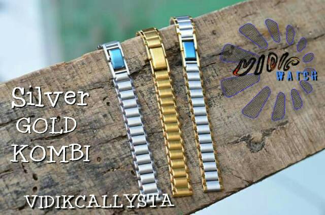 STRAP TALI RANTAI JAM WANITA 12 MM STAINLESS UNIVERSAL SEMUA JAM SILVER GOLD KOMBI