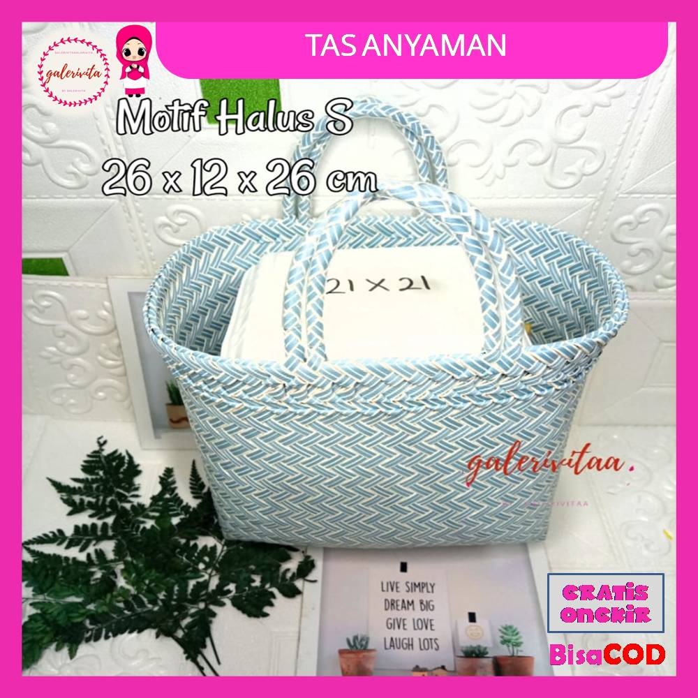 Tas Anyaman Plastik Motif Halus Ukuran Kecil S Keranjang Belanja / Anyam Tas Hampers Motif Halus Uku