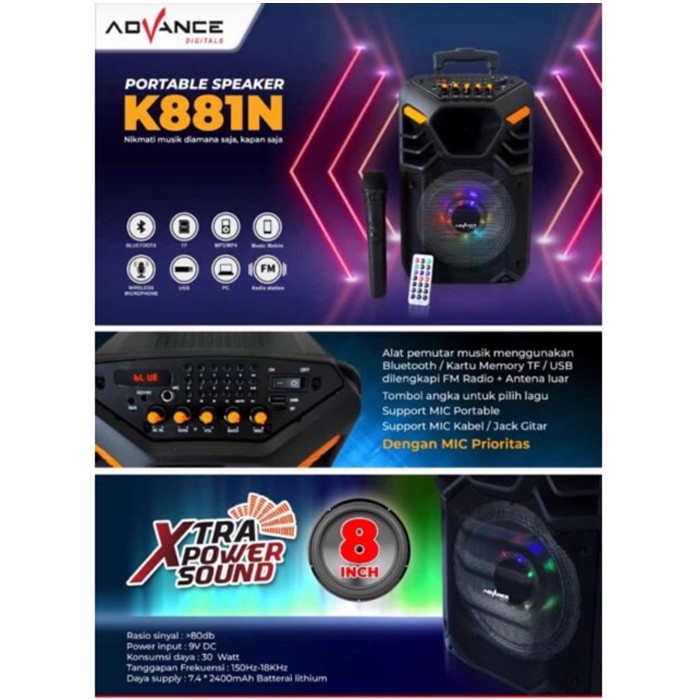 Advance K881N Speaker Bluetooth Karaoke Portable BONUS Mic Wireless