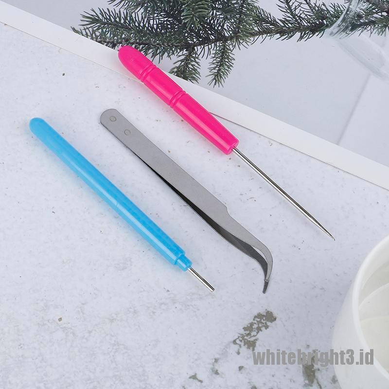 (white3) 3pcs / Set Pen Jarum + Pinset Kertas Quilling DIY