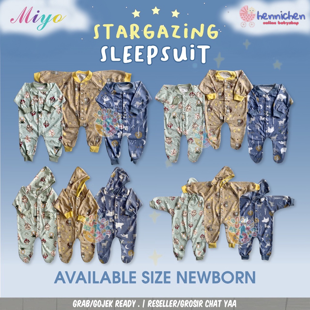 MIYO SLEEPSUIT Jumper miyo PIYAMA by libby  Baju Kodok Panjang Tutup Kaki Bayi PRINT GEORGE MONKEY New Born (0-3M) SNI