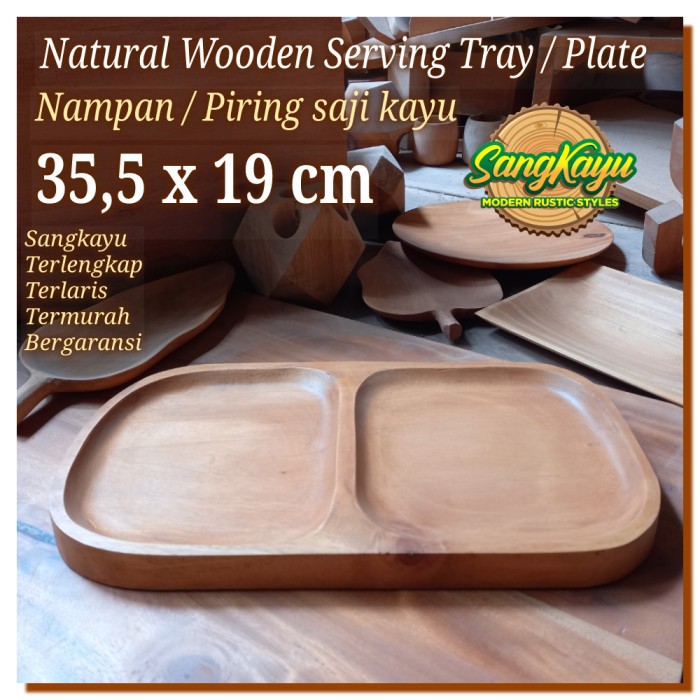 Nampan piring kayu alami 35x19 Natural wooden tray plate nampan saji 2