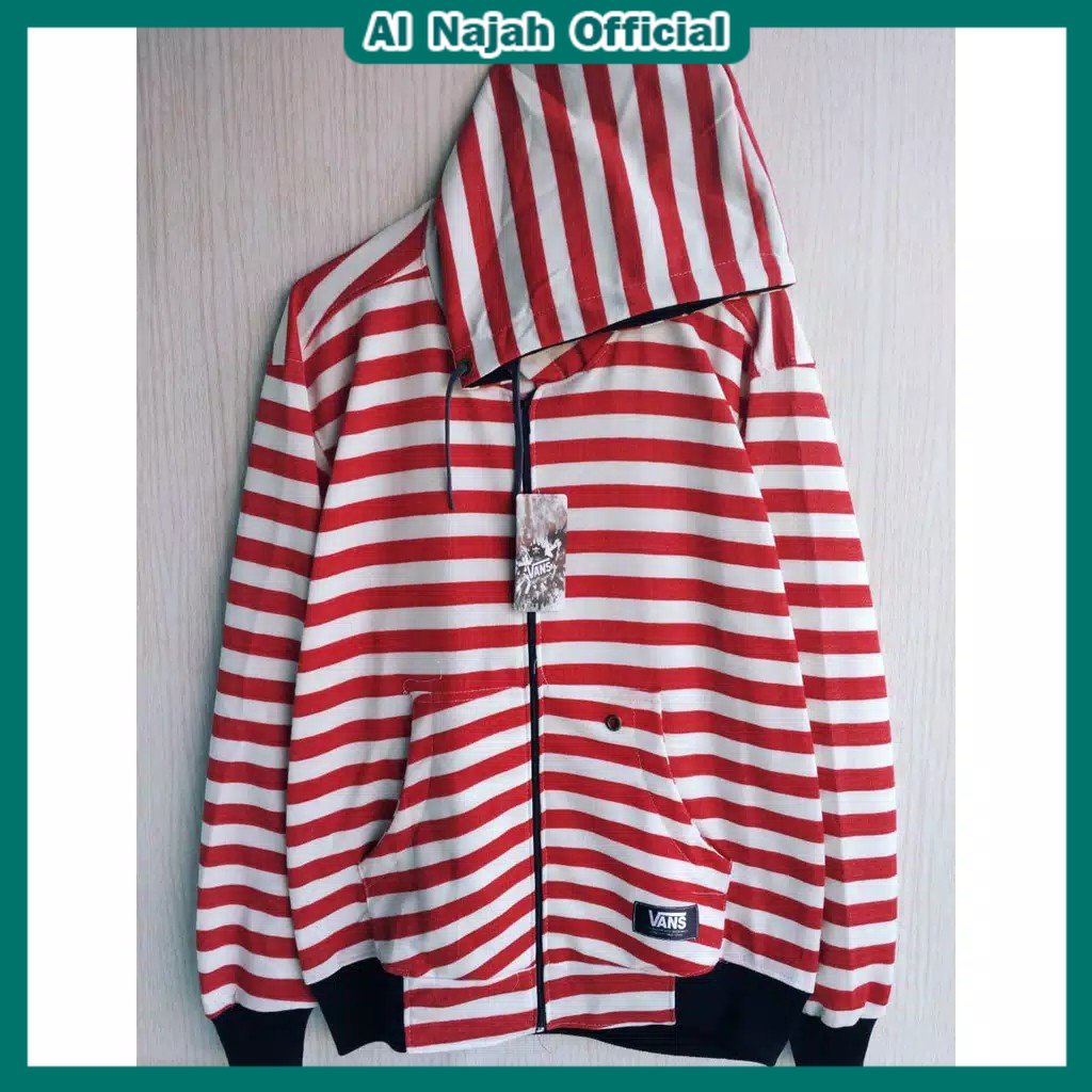 COD Jaket Salur Garis Besar Belang Hodie Zipper Pria Wanita