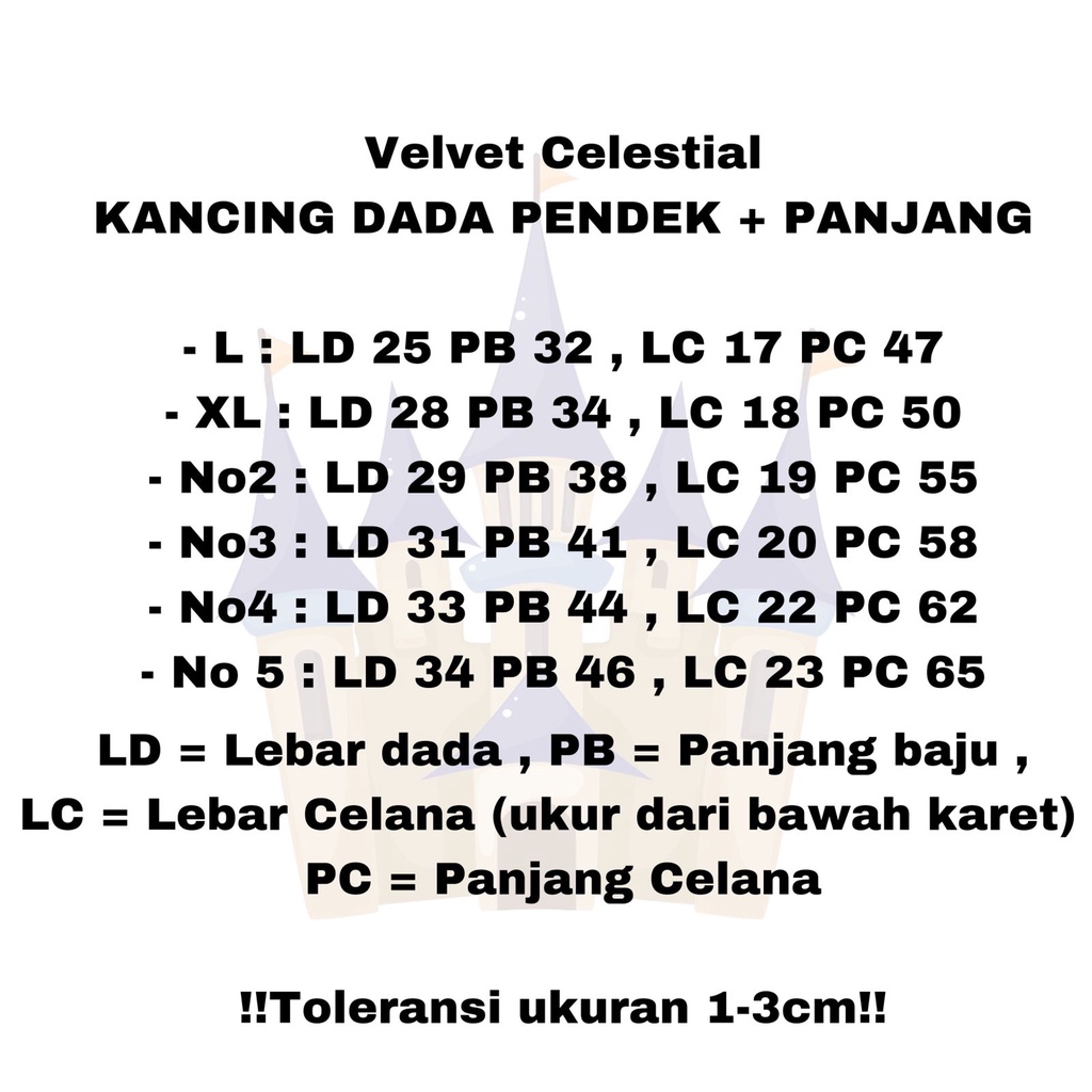 Castle - Velvet Junior Bamboo Cotton AirCool Setelan Baju Pendek Kancing Dada + Celana Panjang Celestial Series Size L/XL/2/3/4/5