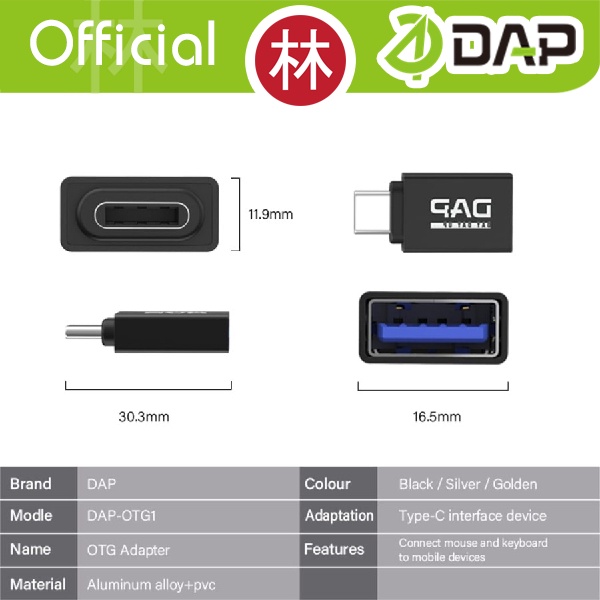 DAP OTG1-C Adapter Converter OTG USB 3.0 to Type-C 2.4A Original OTG1