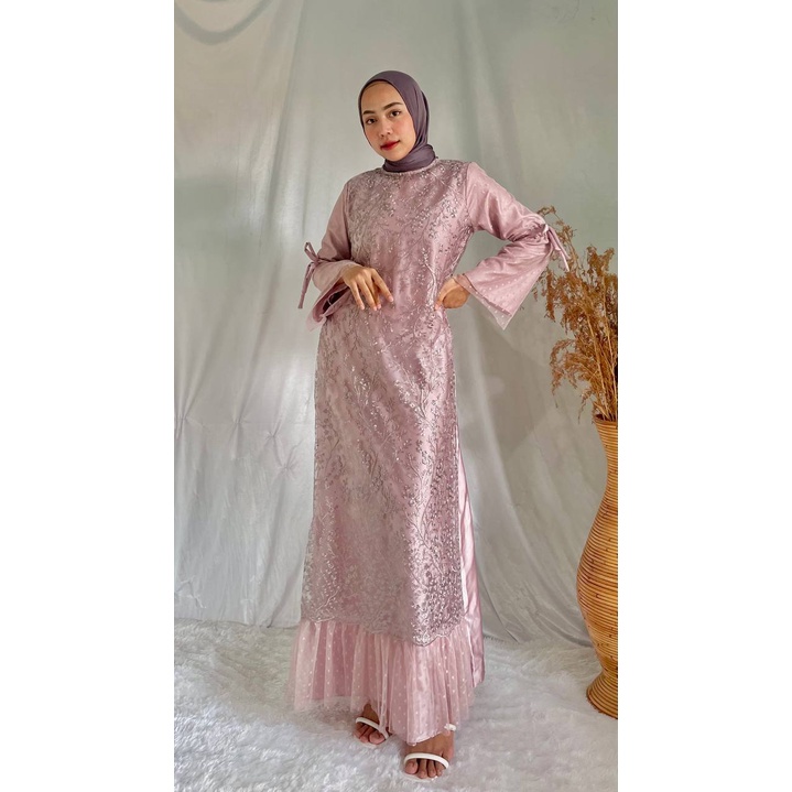 Luna Gamis Kondangan Dress Satin Baju Brukat Tulle Gamis Pesta  Seragam Bridesmaid Long Dress Muslim Tille Premium