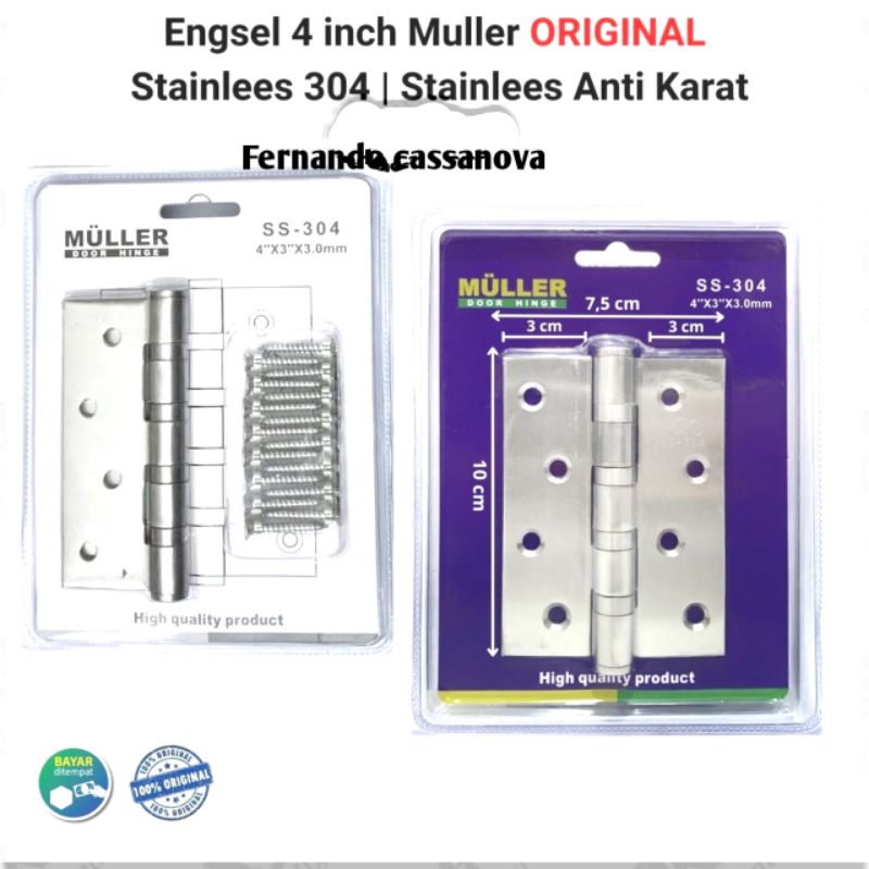 Engsel Pintu / Rumah Stainless MULLER 4 inchi Engsel Pintu stainless