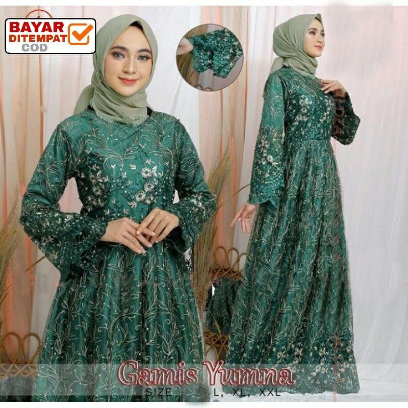 {NEW GAMIS} GAMIS PESTA SIZE M L XL XXL/3L DRESS BROKAT/BRUKAT TILE/ YUMNA