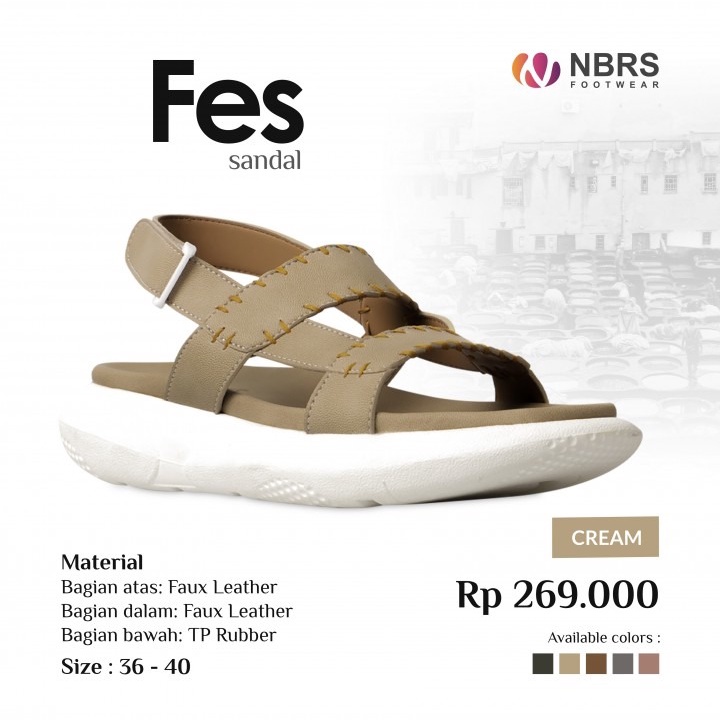 Nibras Sandal FES Bahan Faux Lather Sendal Flat Simple Kekinian by NBRS