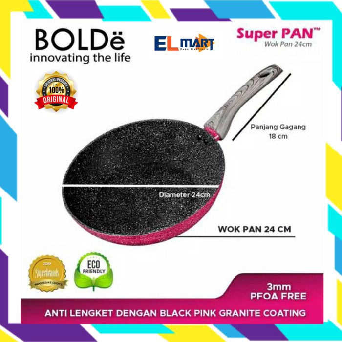 Wajan granite BOLDe super pan Wok 24cm blackpink induksi 24 cm bolde 24cm wok bolde