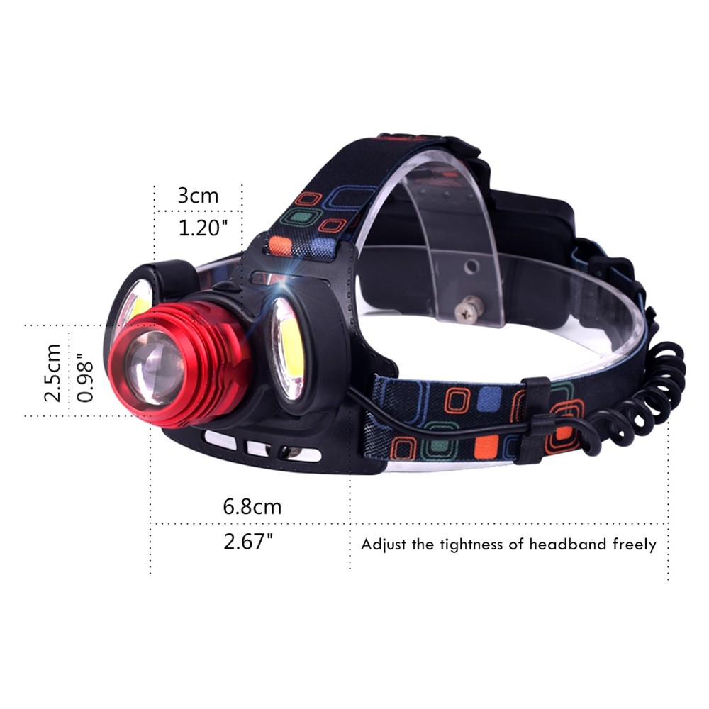 Headlamp - Senter Kepala LED 4 Modes Flashlight XML-T6 + 2 COB